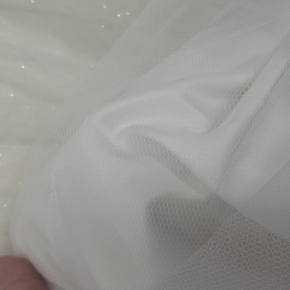 Ivory Sparkly Beaded Plunge Prom Evening Wedding Gown - Picture 10 of 11